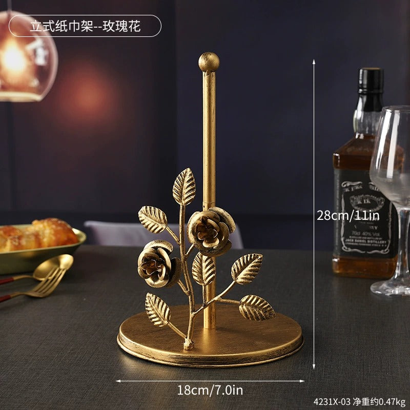 Gold Rose Standing Paper Towel Holder