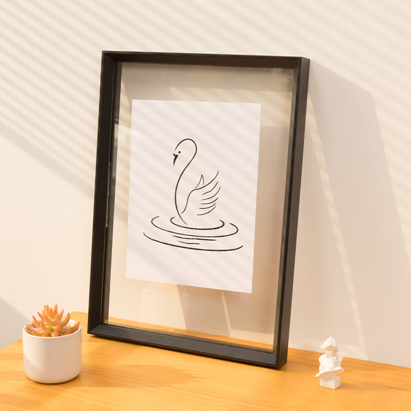 Double-Sided Glass Floating Frame in Black Wood Grain-06.18