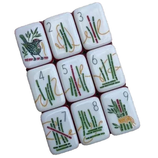 Hand-painted green Bamboo suit American mahjong tiles