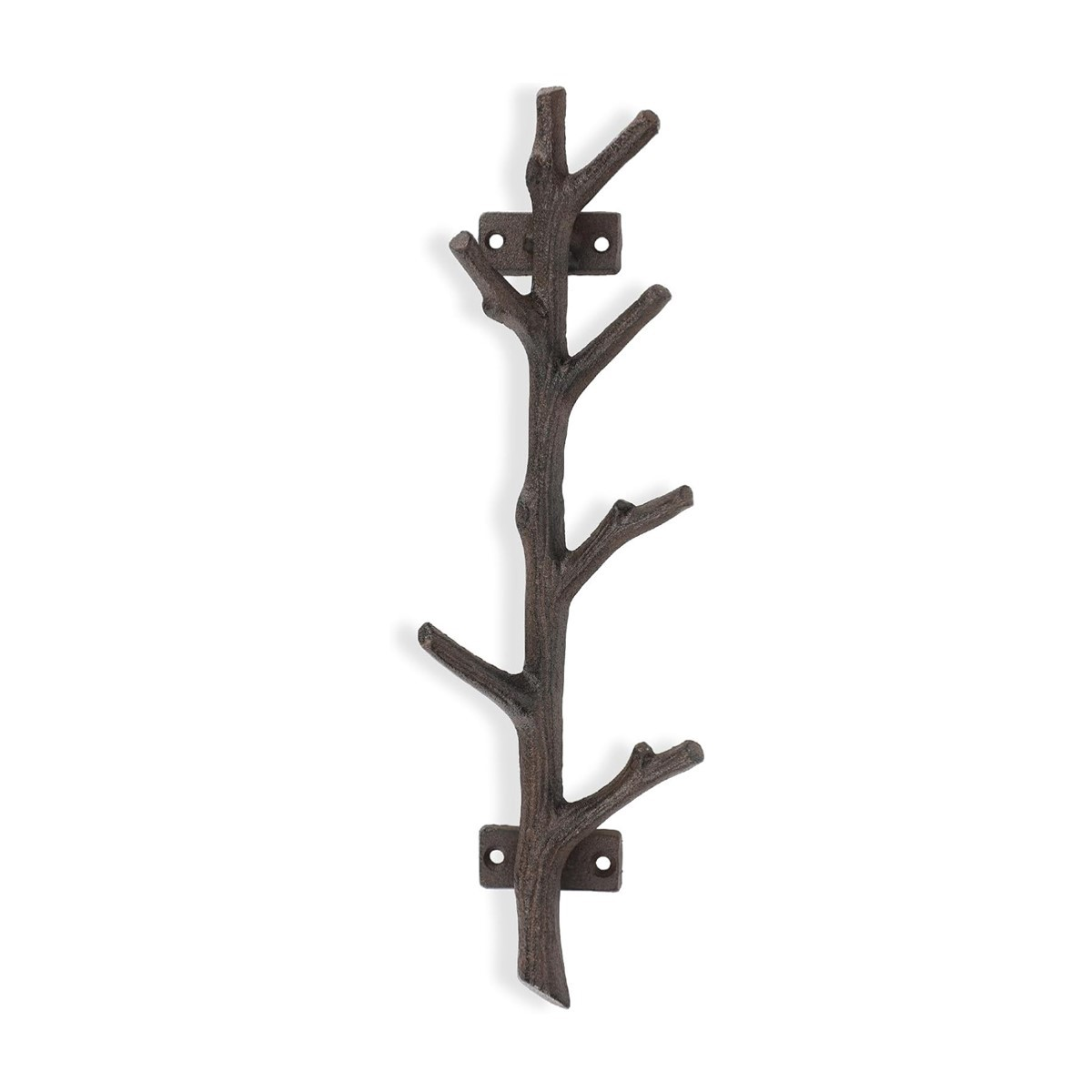 Cast Iron Tree Branch Wall Hook Rack — Rustic Dark Brown