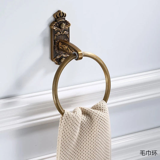 Antique Gold Towel Ring — Vintage Carved, Drilling Installation