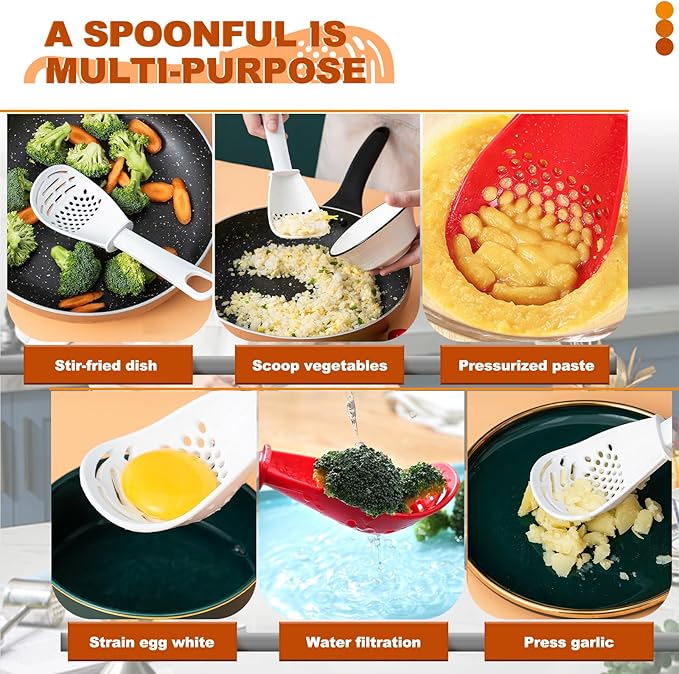 4 Pieces Multifunctional Kitchen Cooking Spoon (Red, White)