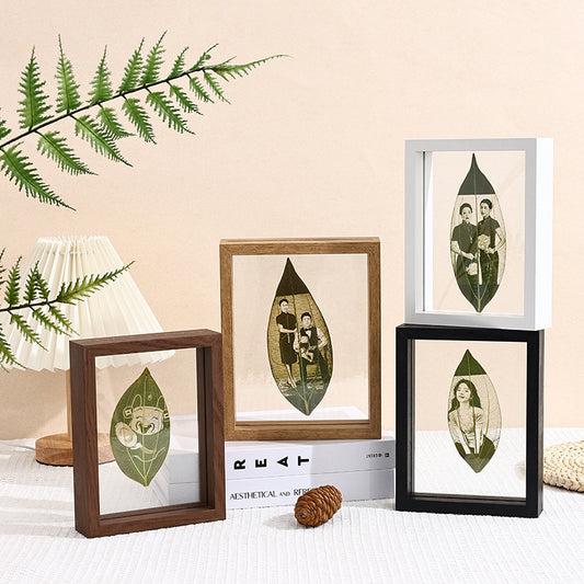 Double-Sided Glass Photo Frame — Solid Wood