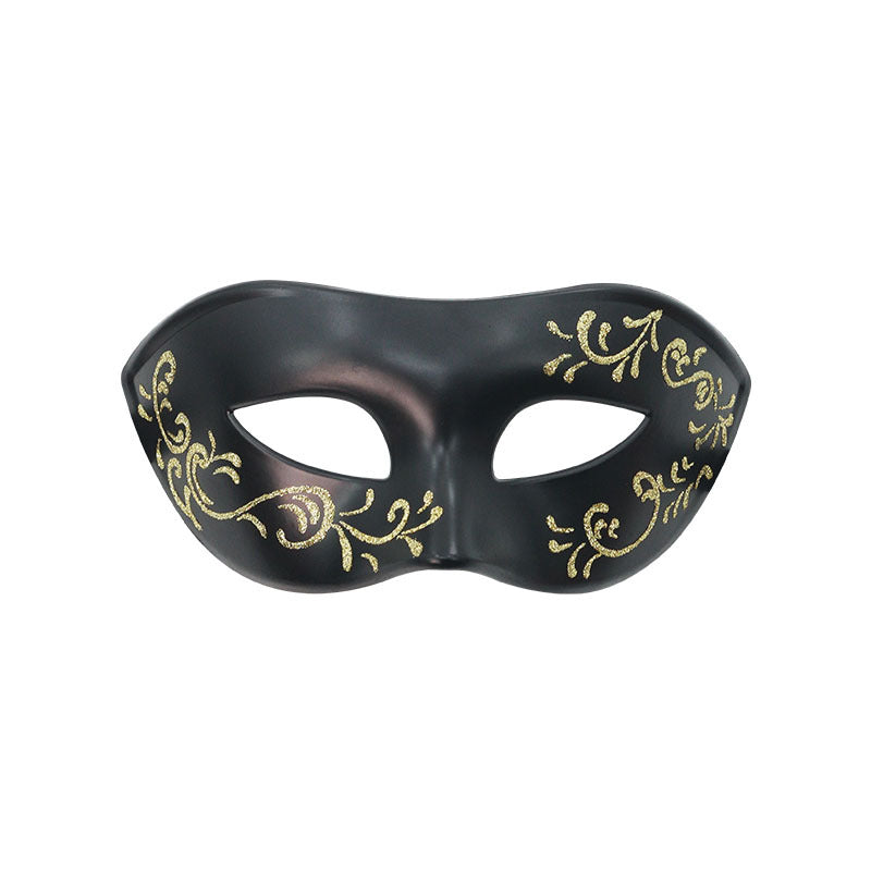 US-Venetian Black Mask with Gold Scrollwork-0305