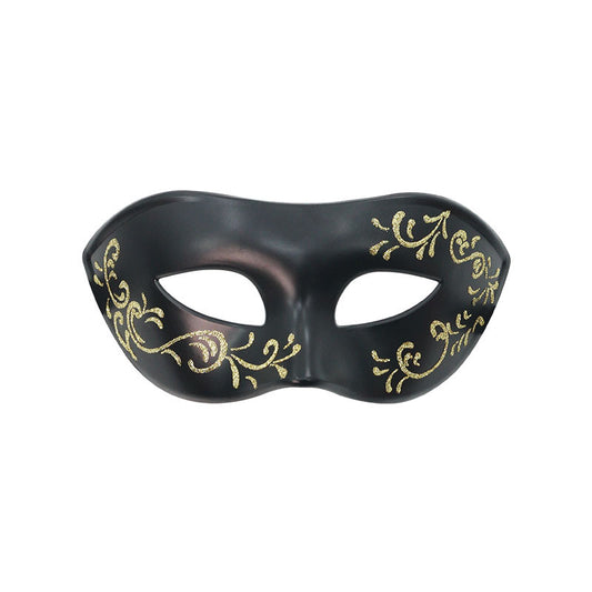 US-Venetian Black Mask with Gold Scrollwork-0305