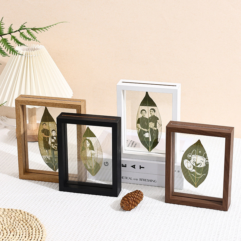 Double-Sided Glass Photo Frame — Solid Wood