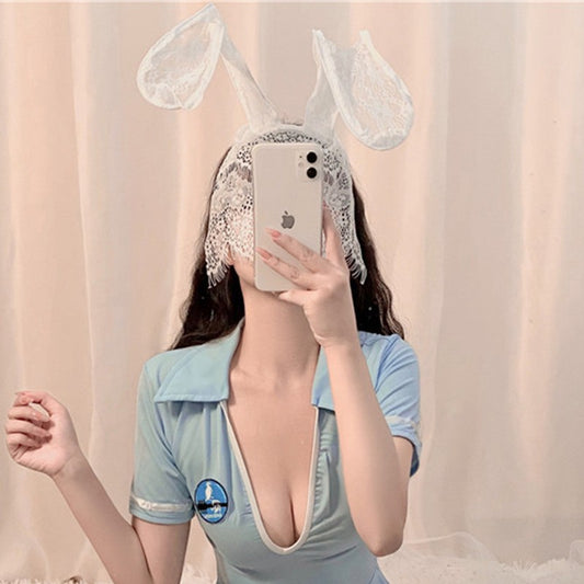 US-Lace Rabbit Ears Veil Headband-0414