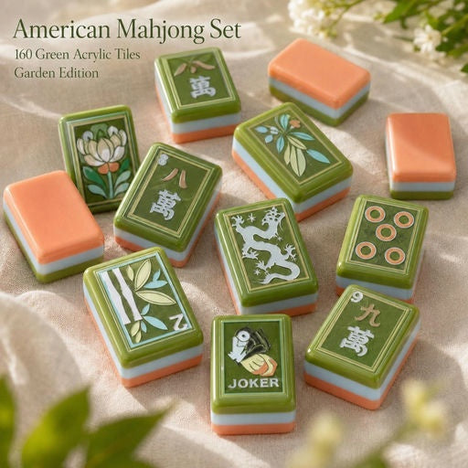 American Mahjong Set - 160 green acrylic tiles, Garden Edition