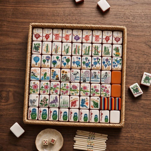 American Mahjong Set - complete hand-painted set in woven case with jokers