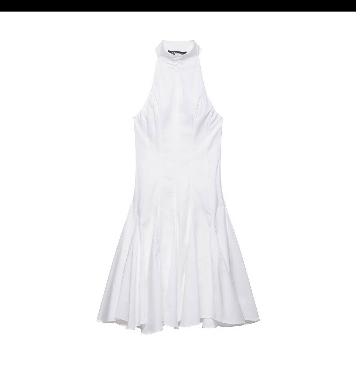 White Halter Neck Midi Dress — Mock Neck, Fit & Flare