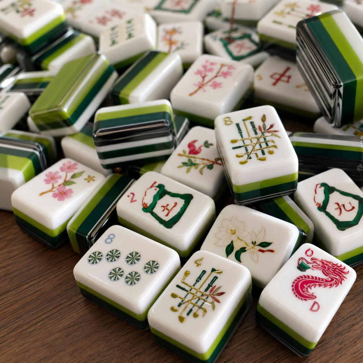 American Mahjong Set — Green Gradient Hand-Painted Tiles, 160 Tiles