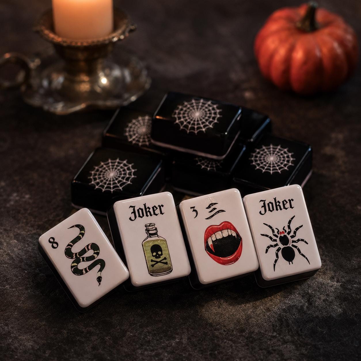 American Mahjong Tiles — Halloween Edition, Black & White (160 pcs)