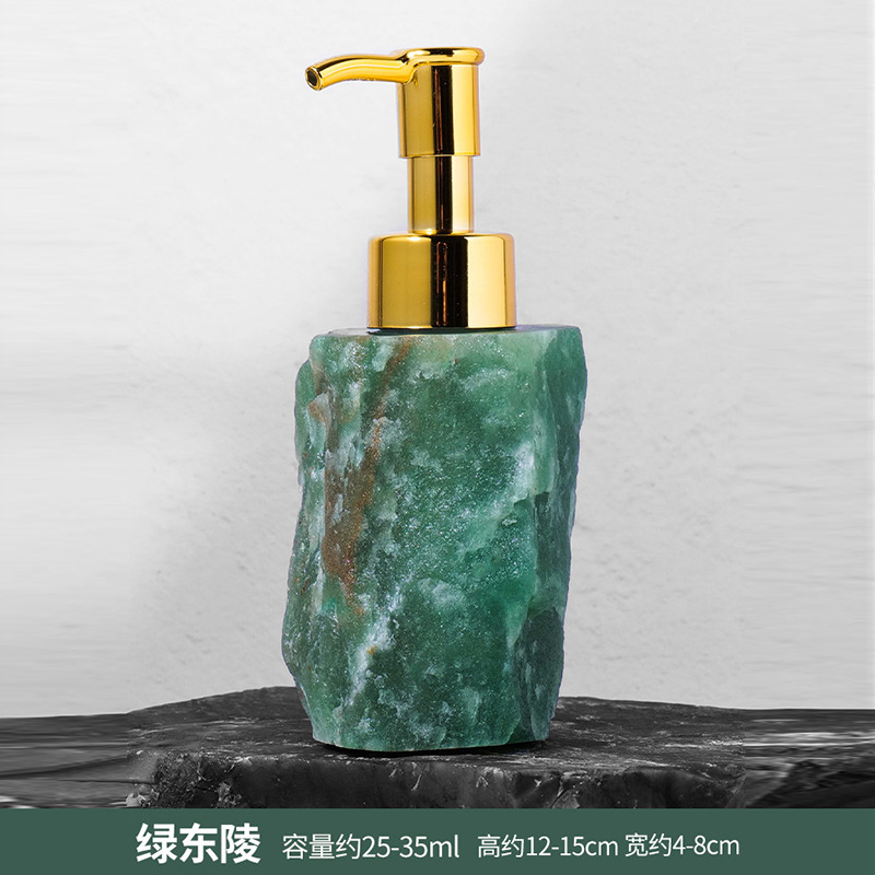 Raw Gemstone Soap Dispenser — Natural Stone with Gold Pump (25–35 ml)