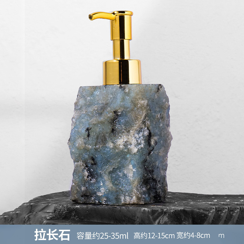 Raw Gemstone Soap Dispenser — Natural Stone with Gold Pump (25–35 ml)