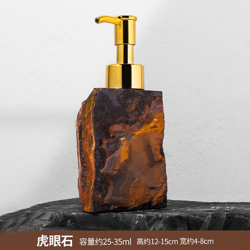 Raw Gemstone Soap Dispenser — Natural Stone with Gold Pump (25–35 ml)