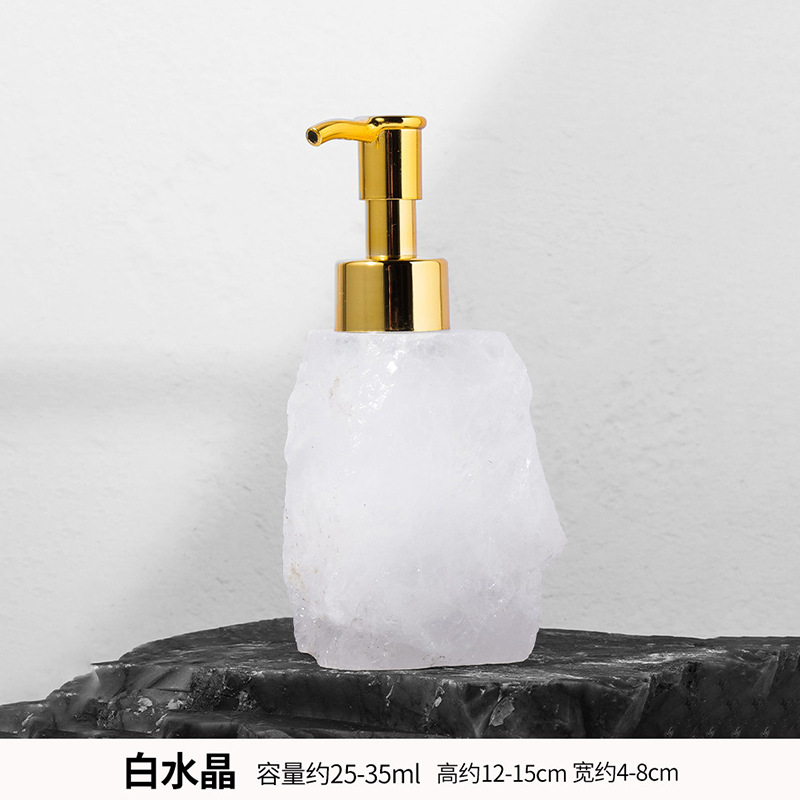 Raw Gemstone Soap Dispenser — Natural Stone with Gold Pump (25–35 ml)