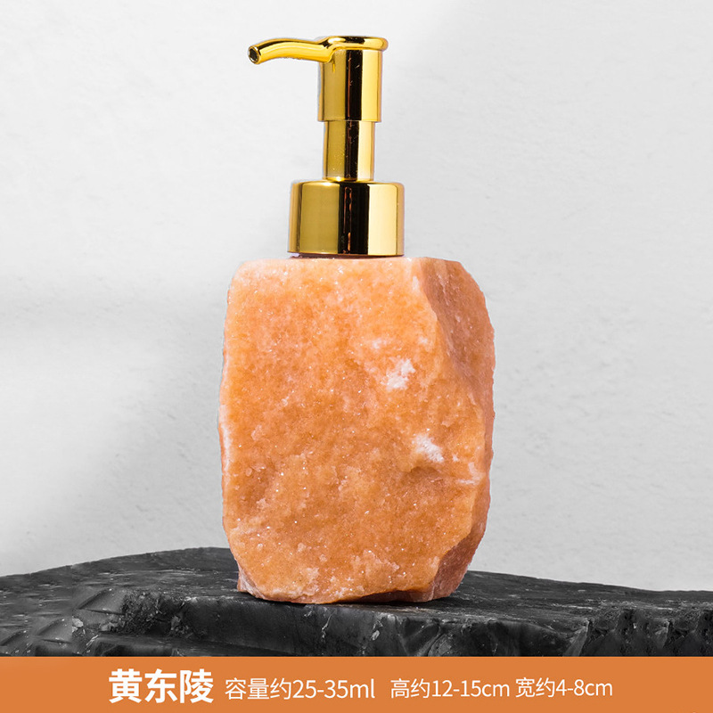 Raw Gemstone Soap Dispenser — Natural Stone with Gold Pump (25–35 ml)